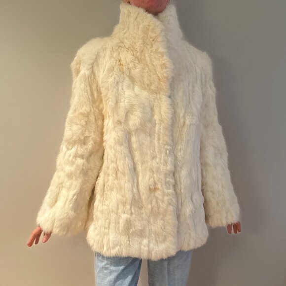 White Rabbit Genuine Fur Coat Vintage Luxury Volume Ilana Pockets S/M - Picture 5 of 9